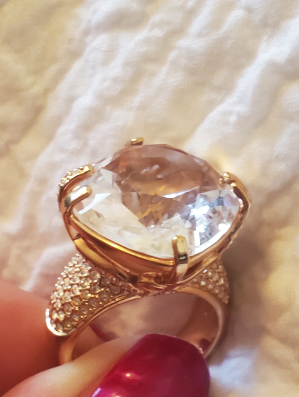 Swarovski Gold-Tone Large Clear Cocktail Ring  With Sparkling Crystal